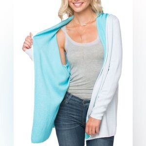 Subtle Luxury white teal reversible hooded Cabana sweater Women’s S/M NWT